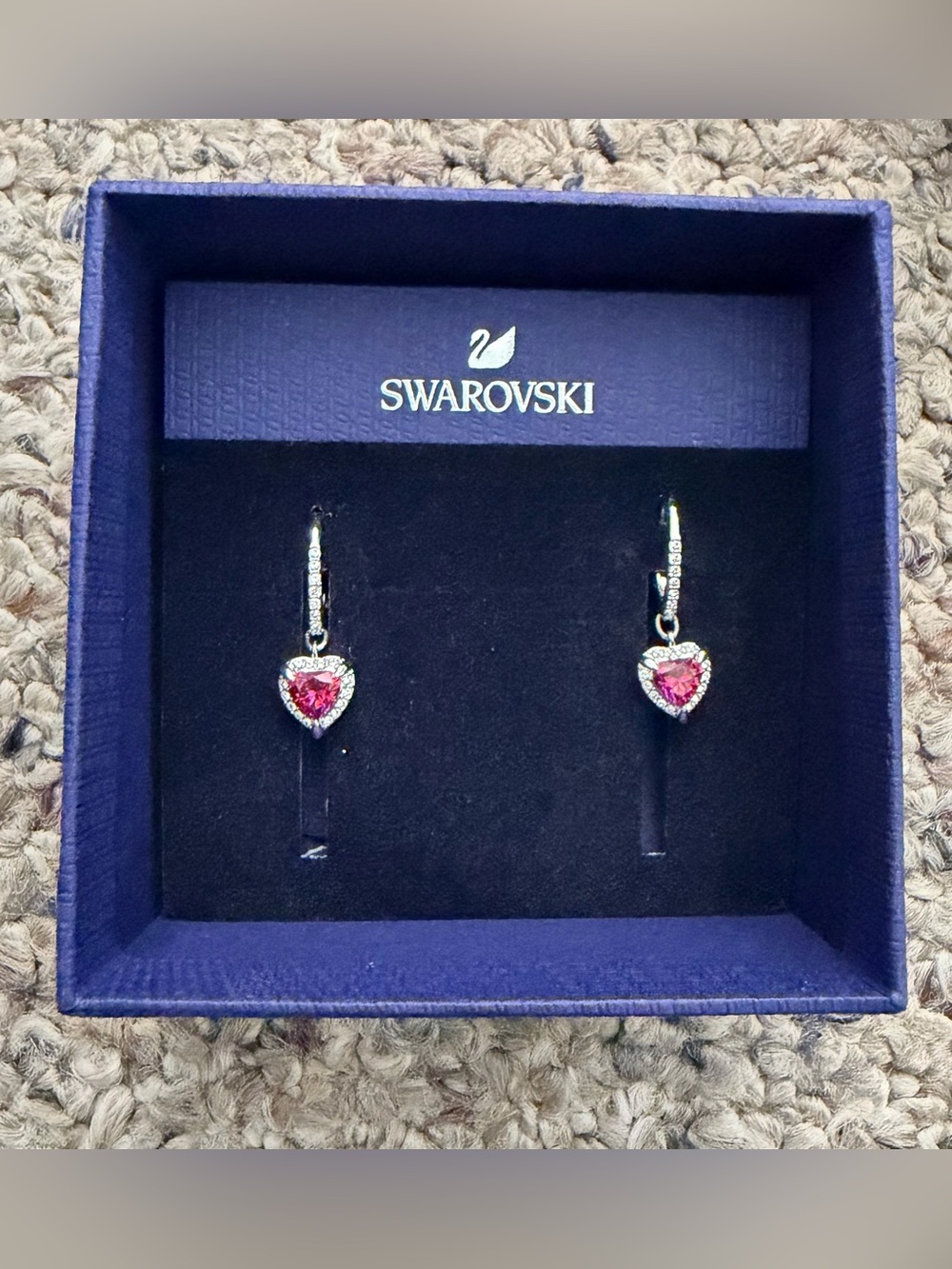 NWT Swarovski Pink Heart Crystal Drop Earrings